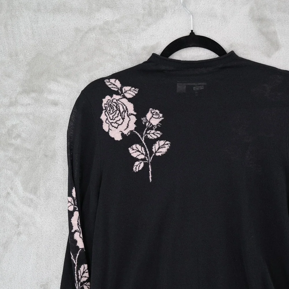 Black Rose-Embroidered Lightweight Sweater - Picture 7 of 16